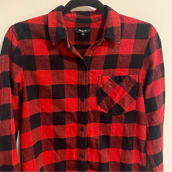 MADEWELL Ex Boyfriend Buffalo Check Flannel Button Down - Red Black Size Small - Picture 2 of 10